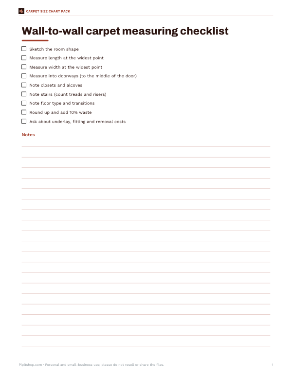 Preview of Printable Carpet Measuring Checklist